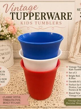 NEW Tupperware Kids Tumblers - Red, White, Blue Set of 3